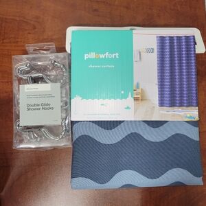 Pillowfort Blue Wave Shower Curtain And Double Glide Hooks Nwt